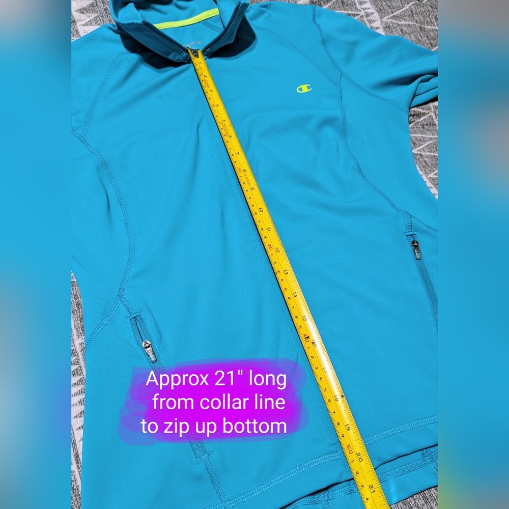 Champion Blue Teal/Turquoise Full Zip Mock Neck Running Jacket Size Medium GUC - Picture 5 of 12